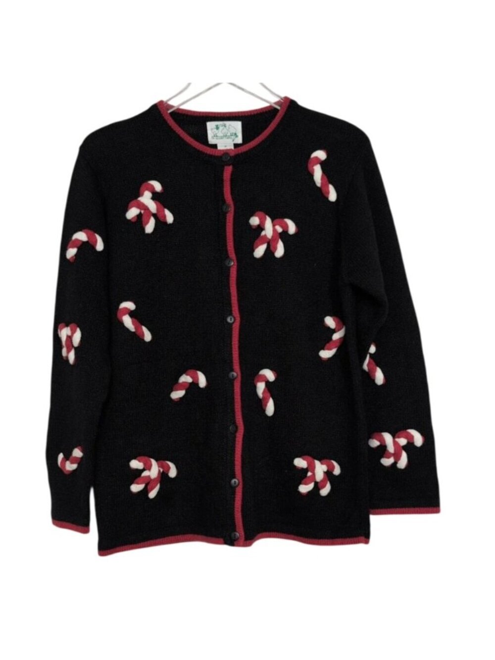 Quacker Factory 3D Candy Cane Cardigan Womens Size Medium Ugly Christmas Sweater